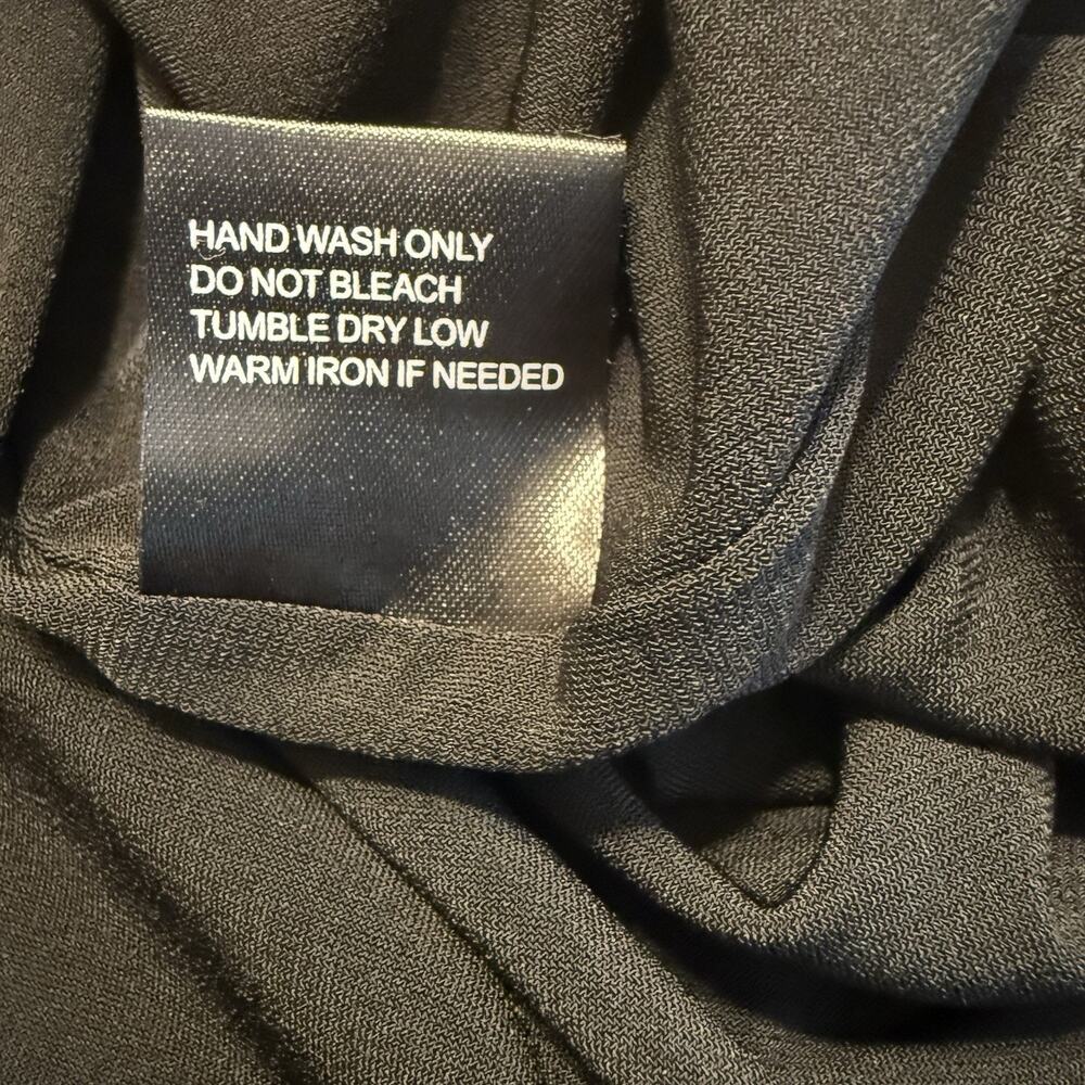 J Peterman Cocktail Dress LBD Sz 6 Black Ruched Rhinestones Ruffle Button Detail - Picture 12 of 16